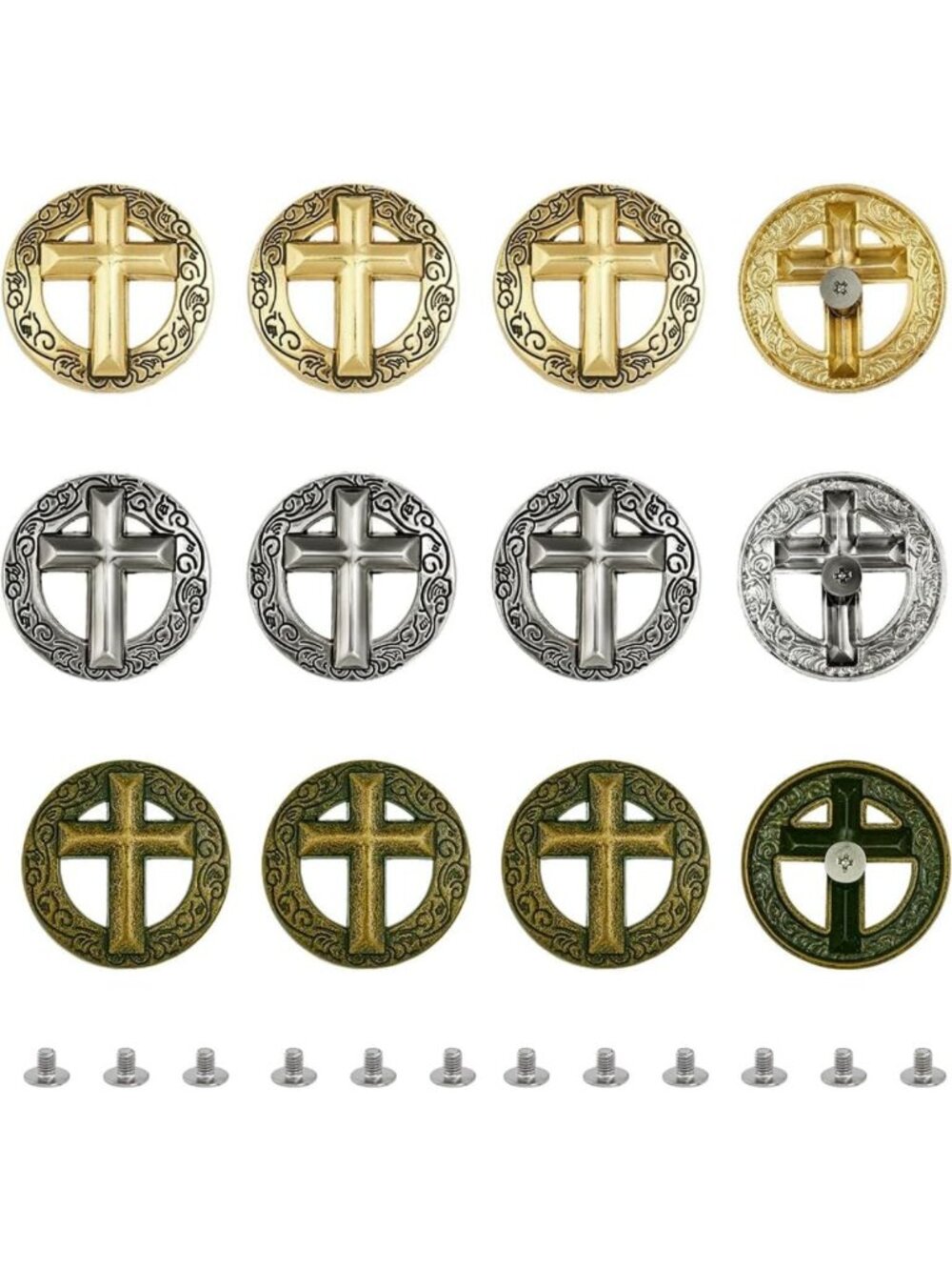 12 Sets Leather Conchos - Cross Pattern Decorative Buckles for DIY Bags & Crafts